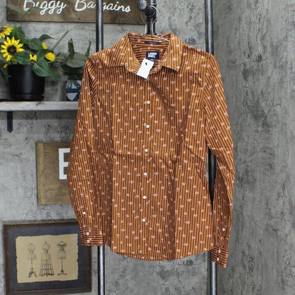 NWT Lands' End Sleeve Pattern Dress Shirt 484700 4 Tall Floral Stripe Brown - Picture 1 of 4